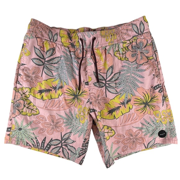 RVCA Other - RVCA Mens Pink Tropical Floral Hibiscus Swim Trunks Board Shorts Size Small